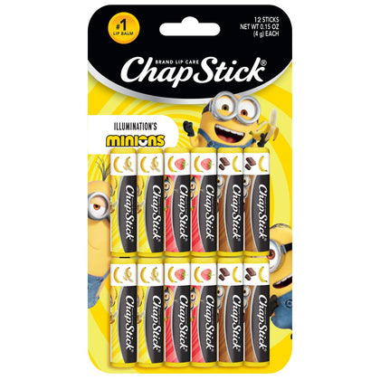 ChapStick Minions front packaging showing 12-stick themed box and bright artwork for gifting