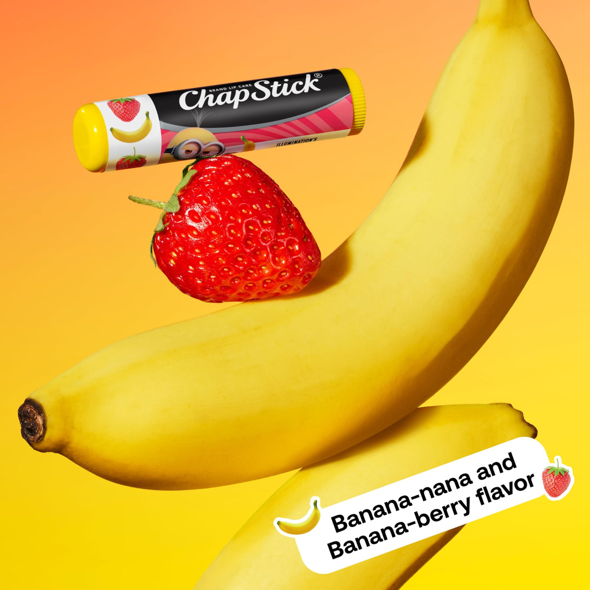Hand holding a ChapStick Minions stick to show compact size and pocket-friendly scale