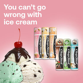 ChapStick Mint Chocolate Chip application on lips demonstrating quick moisturizing effect