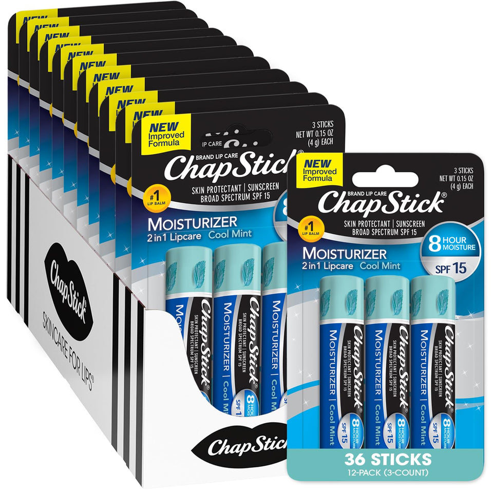 ChapStick front packaging showing Cool Mint multipack and easy storage benefit