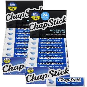 ChapStick front packaging showing 24-pack and SPF 15 protection benefit