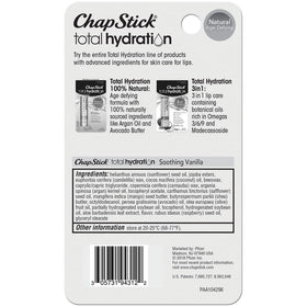 Product label close-up showing ChapStick ingredient details and clarity