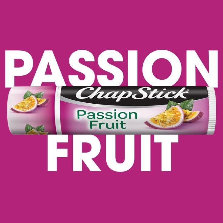 ChapStick Passionfruit close-up of balm tip texture, ChapStick moisturizing feel visible