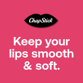 ChapStick Raspberry Sorbet open tube with product applied to lips demonstrating quick smooth coverage