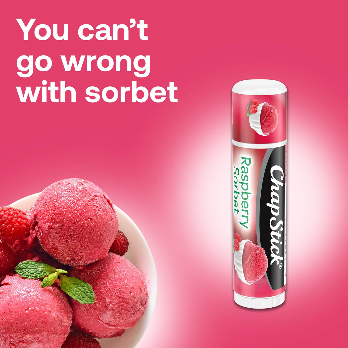 ChapStick Raspberry Sorbet balm texture detail highlighting creamy glide and moisturizing benefit