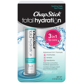 ChapStick Soothing Oasis front tube showing compact portable design and easy application benefit
