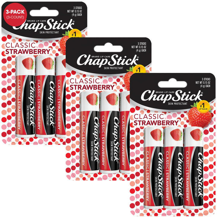 ChapStick front packaging showing brand and strawberry tubes, convenient storage