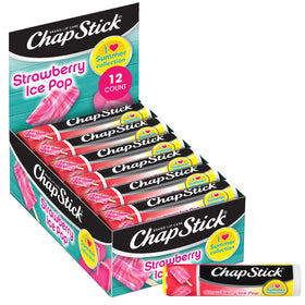ChapStick front packaging showing Strawberry Ice Pop 12-pack and sweet scent