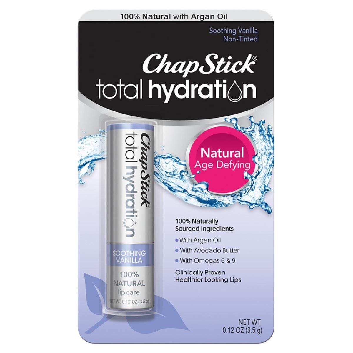 ChapStick tube front view showing label and portable size benefits