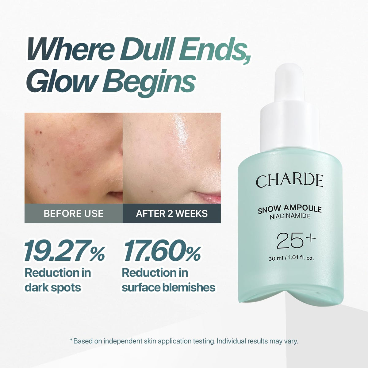 CHARDE Snow Ampoule dropper dispensing serum texture for quick absorption