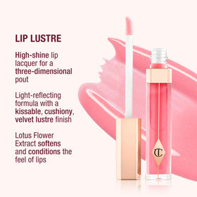 Charlotte Tilbury application demo on lips showing layered satin lipstick and gloss benefits