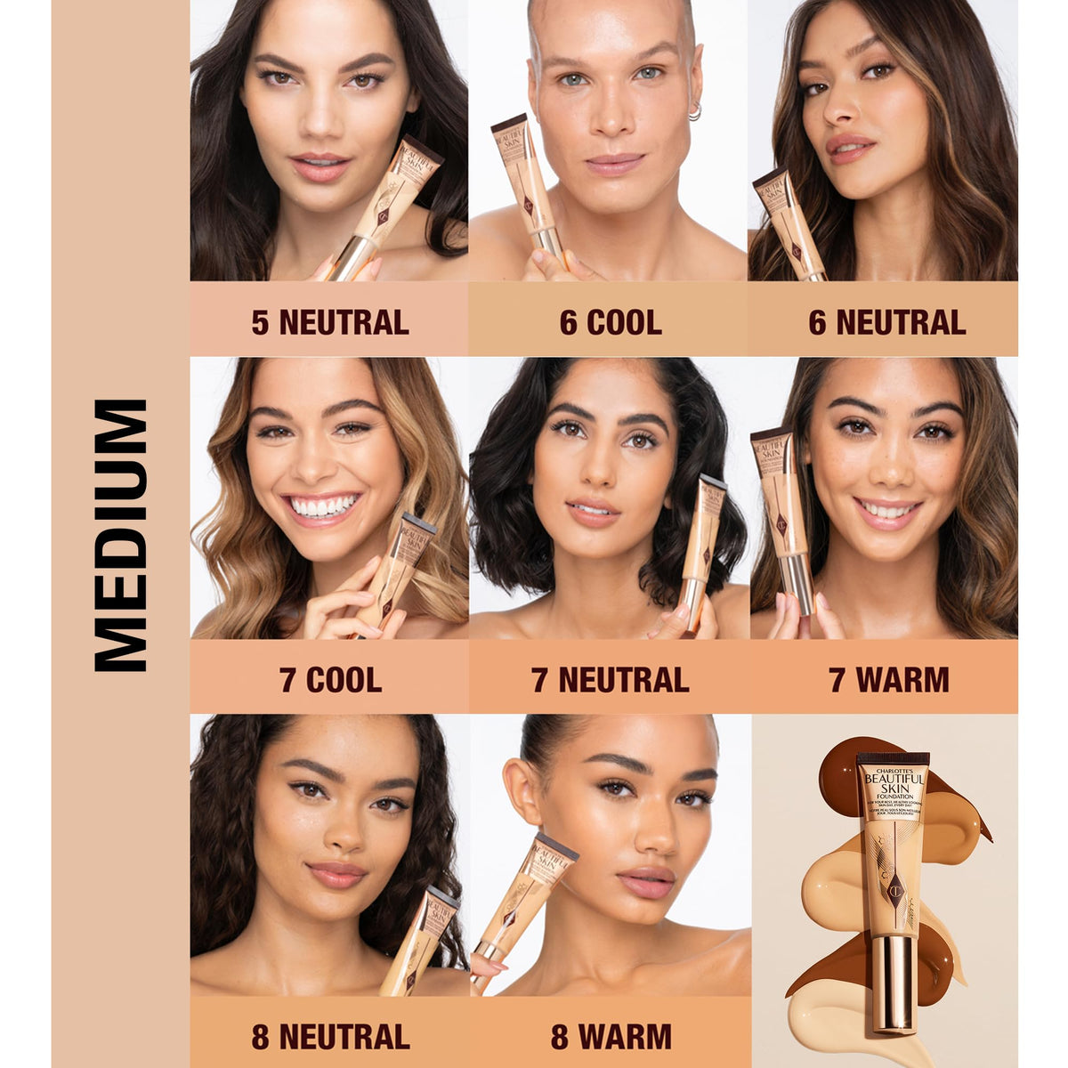 Charlotte Tilbury foundation texture swatch highlighting dewy hydration
