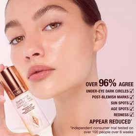 Charlotte Tilbury before and after comparison demonstrating more even-looking skin tone