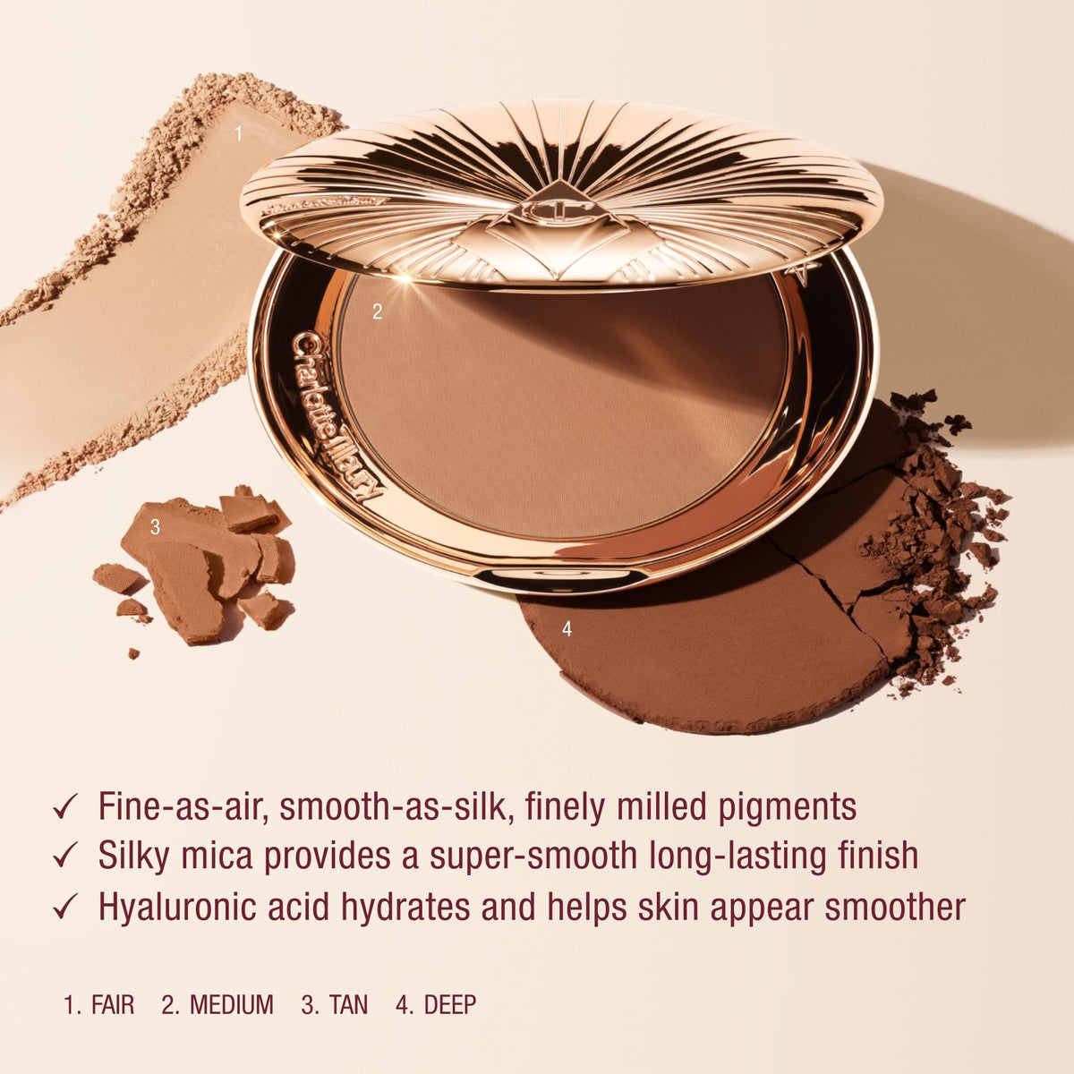Charlotte Tilbury label and ingredients photo highlighting hyaluronic and mica benefits