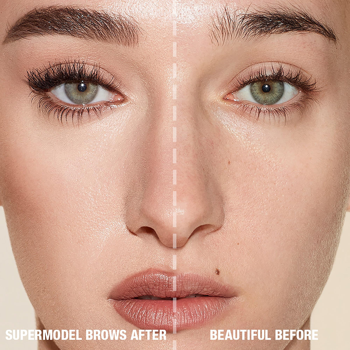 Charlotte Tilbury applying pencil in mirror for quick shaping and polished brows