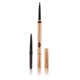 Charlotte Tilbury Brow Cheat refill and open pencil demonstrating sustainable refill benefit