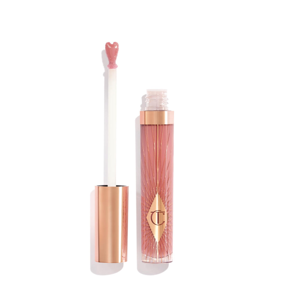 Charlotte Tilbury front tube showing Pillow Talk Fair and generous size benefit