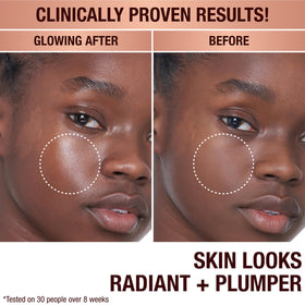 Charlotte Tilbury oil applied on hand, shows hydrated, radiant skin result