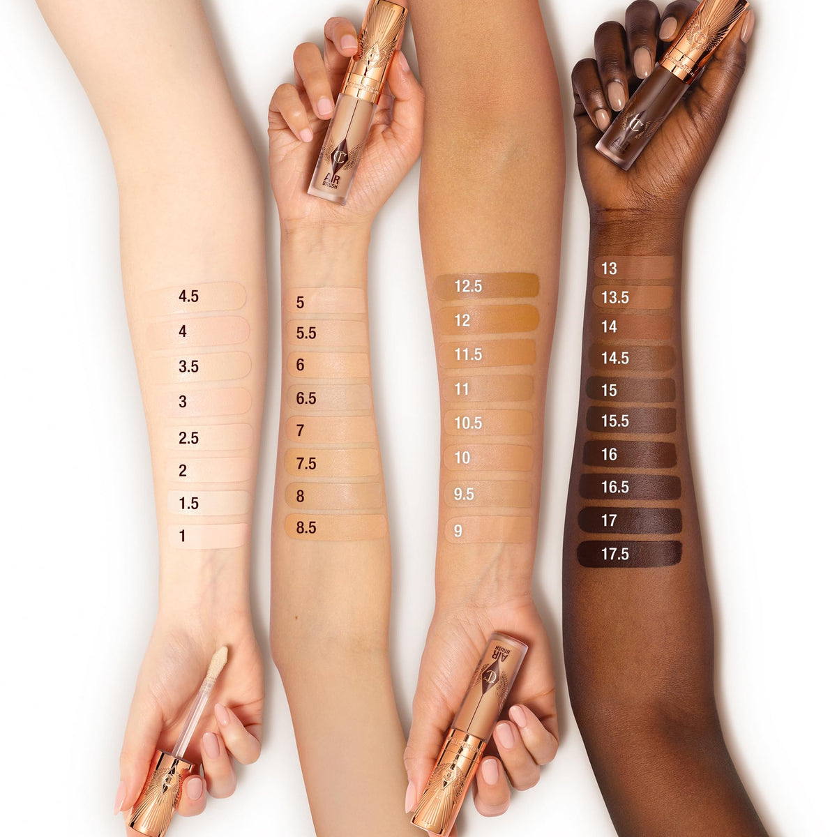 Charlotte Tilbury concealer on a vanity with makeup tools for everyday use benefit