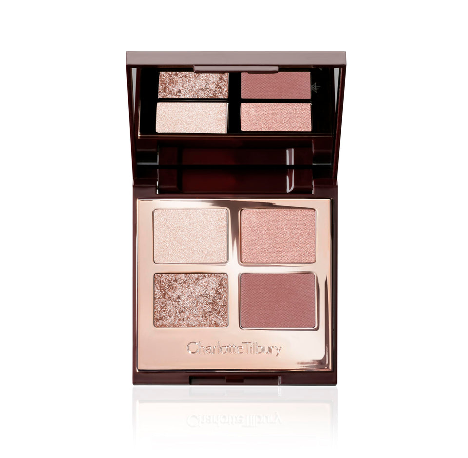 Charlotte Tilbury closed palette front view showing compact rose-gold quad benefit travel-ready