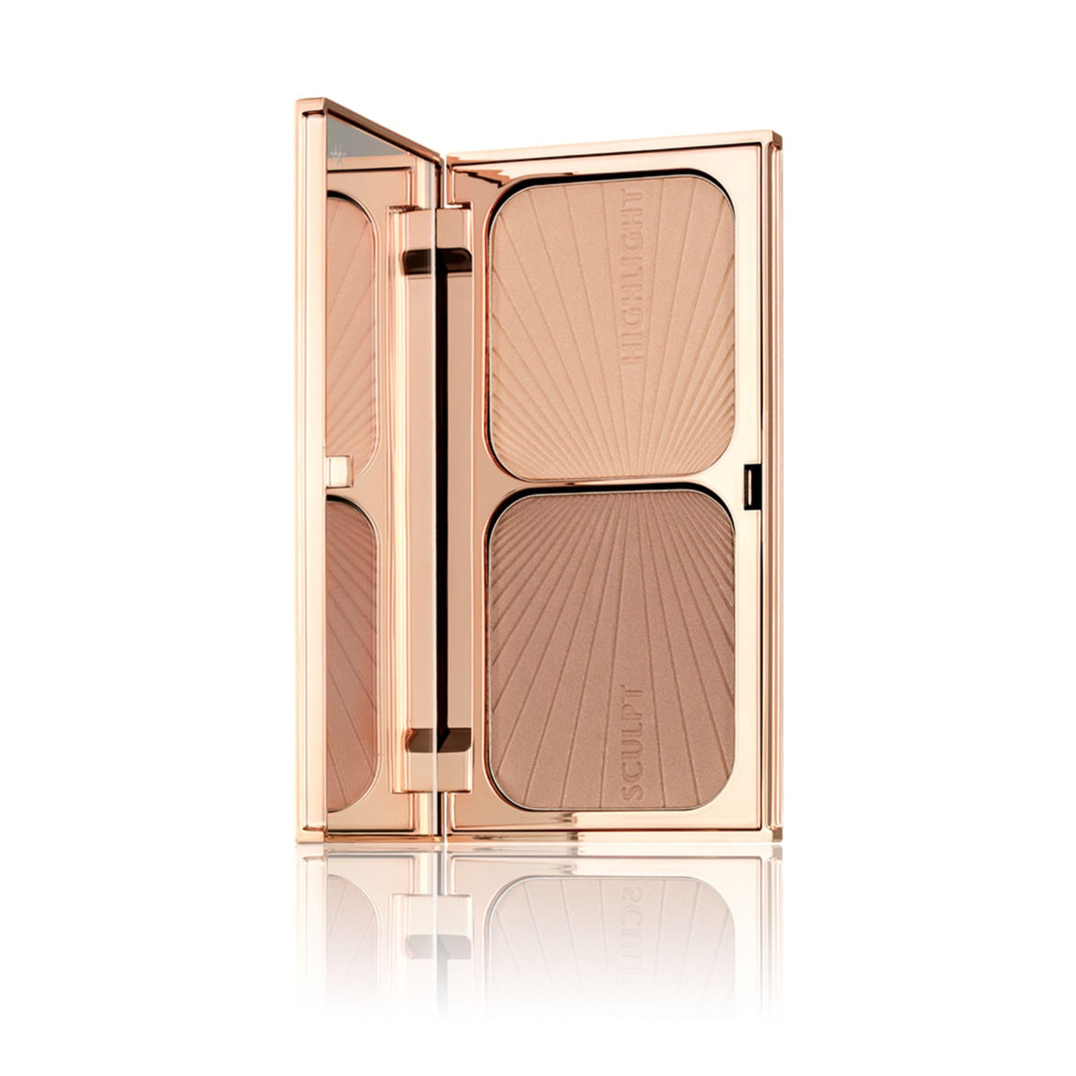 Charlotte Tilbury palette open front view showing bronzer and highlighter for sculpting