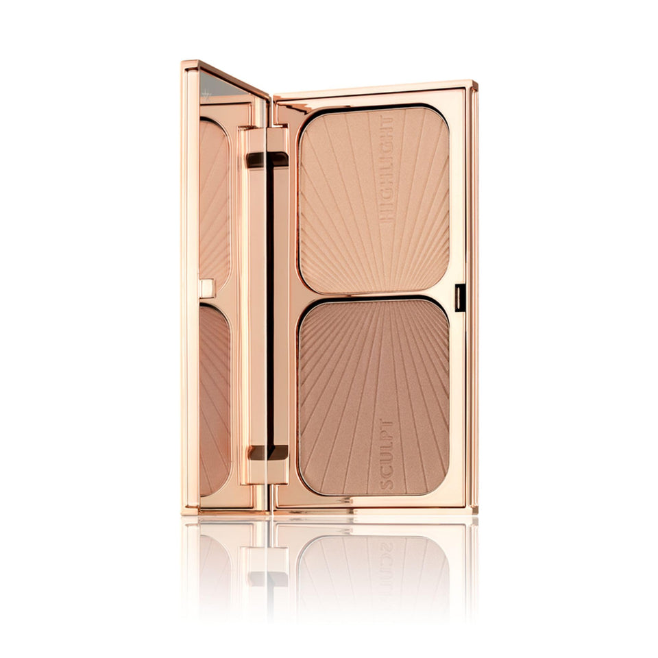 Charlotte Tilbury palette open front view showing bronzer and highlighter for sculpting