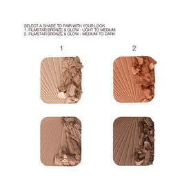 Charlotte Tilbury palette on vanity beside mirror showing camera-ready glow result