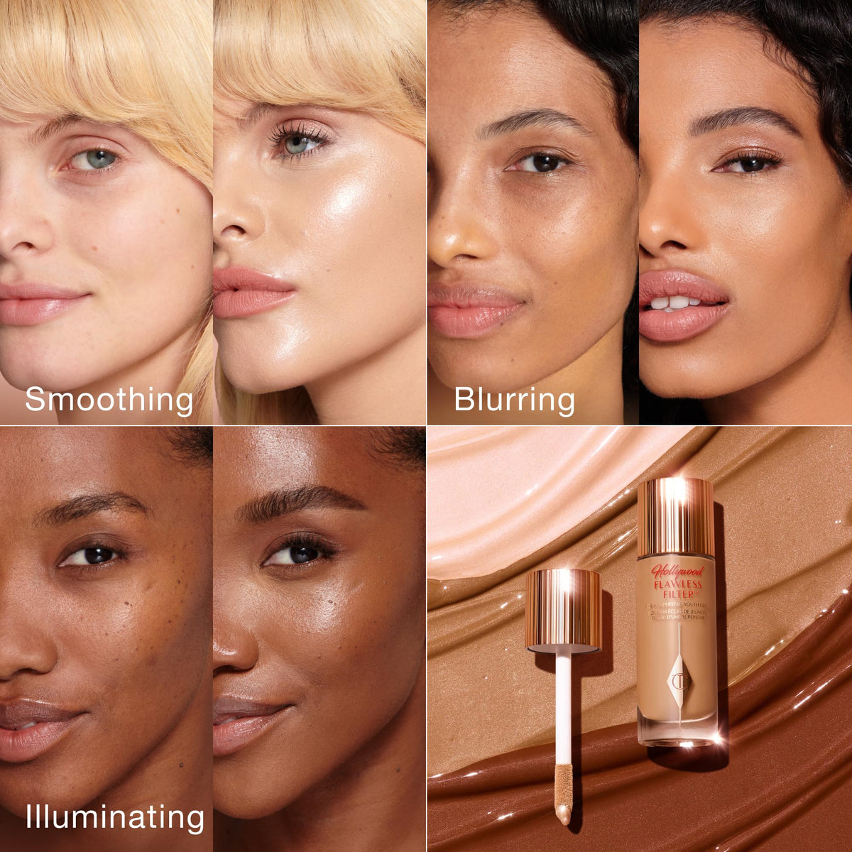 Charlotte Tilbury application on cheek highlighting instant radiance benefit