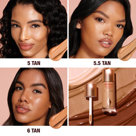 Charlotte Tilbury label close-up demonstrating shade name and product clarity benefit