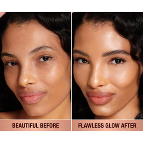Charlotte Tilbury bottle pump dispensing product illustrating easy application