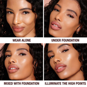 Charlotte Tilbury swatch on arm revealing 5 Tan golden-peach warmth benefit