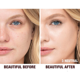 Charlotte Tilbury foundation pump close-up demonstrating hygienic dispensing and controlled application