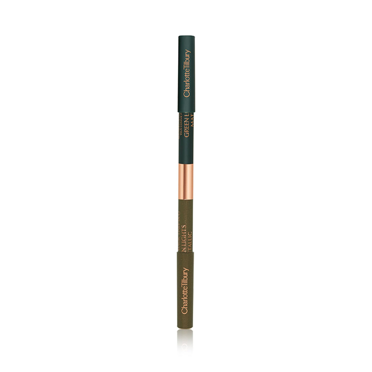 Charlotte Tilbury pencil held by fingers showing size for travel-friendly application