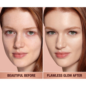 Charlotte Tilbury drop of Flawless Filter dispensed on fingertip highlighting smooth texture and blendability