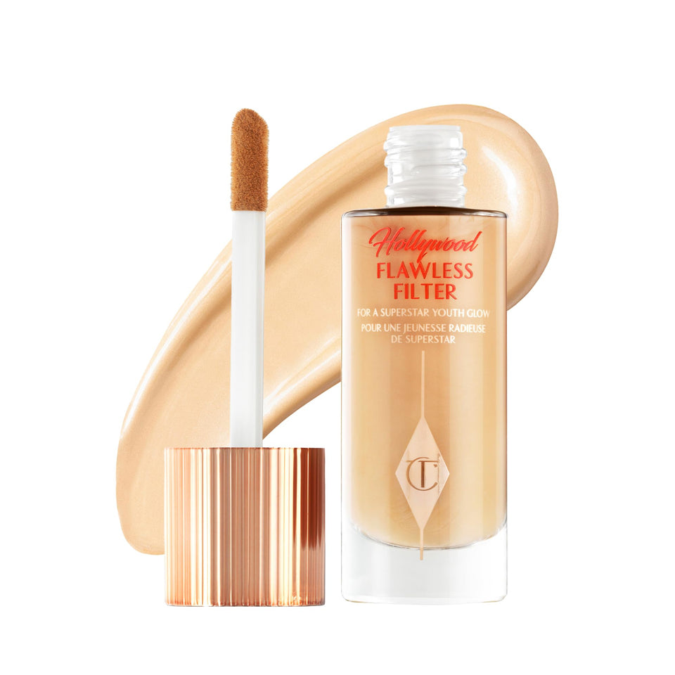 Charlotte Tilbury front packaging showing elegant bottle and glow effect benefit