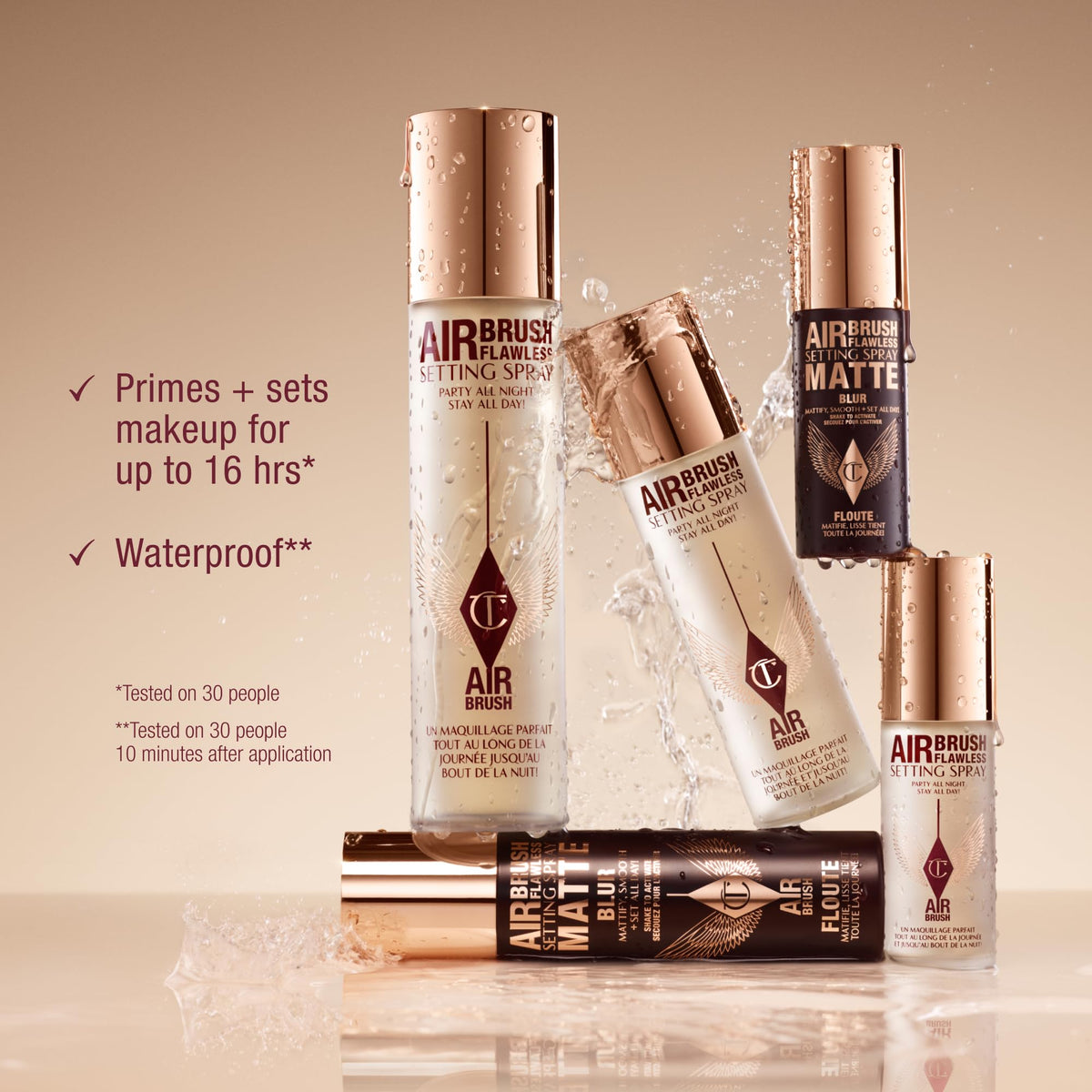 Charlotte Tilbury bottle in hand for size comparison and travel-friendly convenience