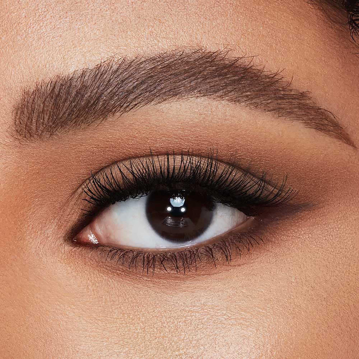Charlotte Tilbury shade swatch and tube next to ruler showing Dark Brown color depth