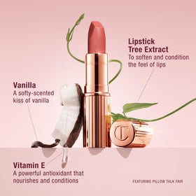 Charlotte Tilbury applying Pillow Talk on lips demonstrating crisp, defined finish