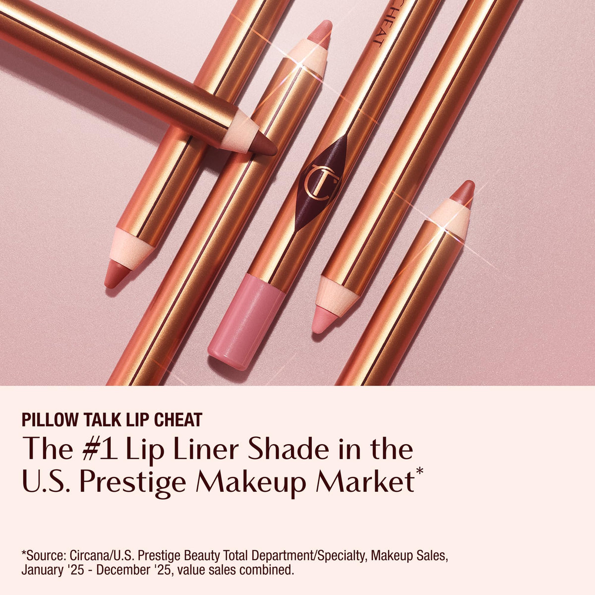 Charlotte Tilbury swatches on card showing Pillow Talk Medium color payoff and blendability