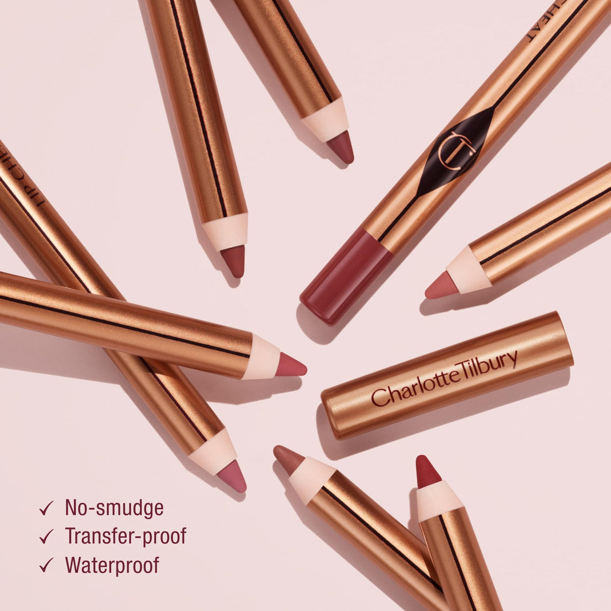 Charlotte Tilbury texture stroke of Pink Venus on skin showing creamy finish and pigmentation