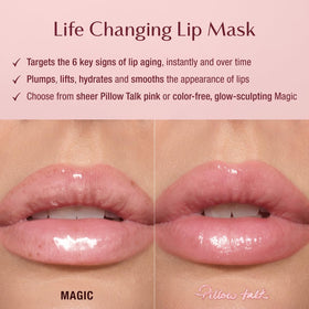 Charlotte Tilbury open jar revealing glossy balm texture, smooth application benefit