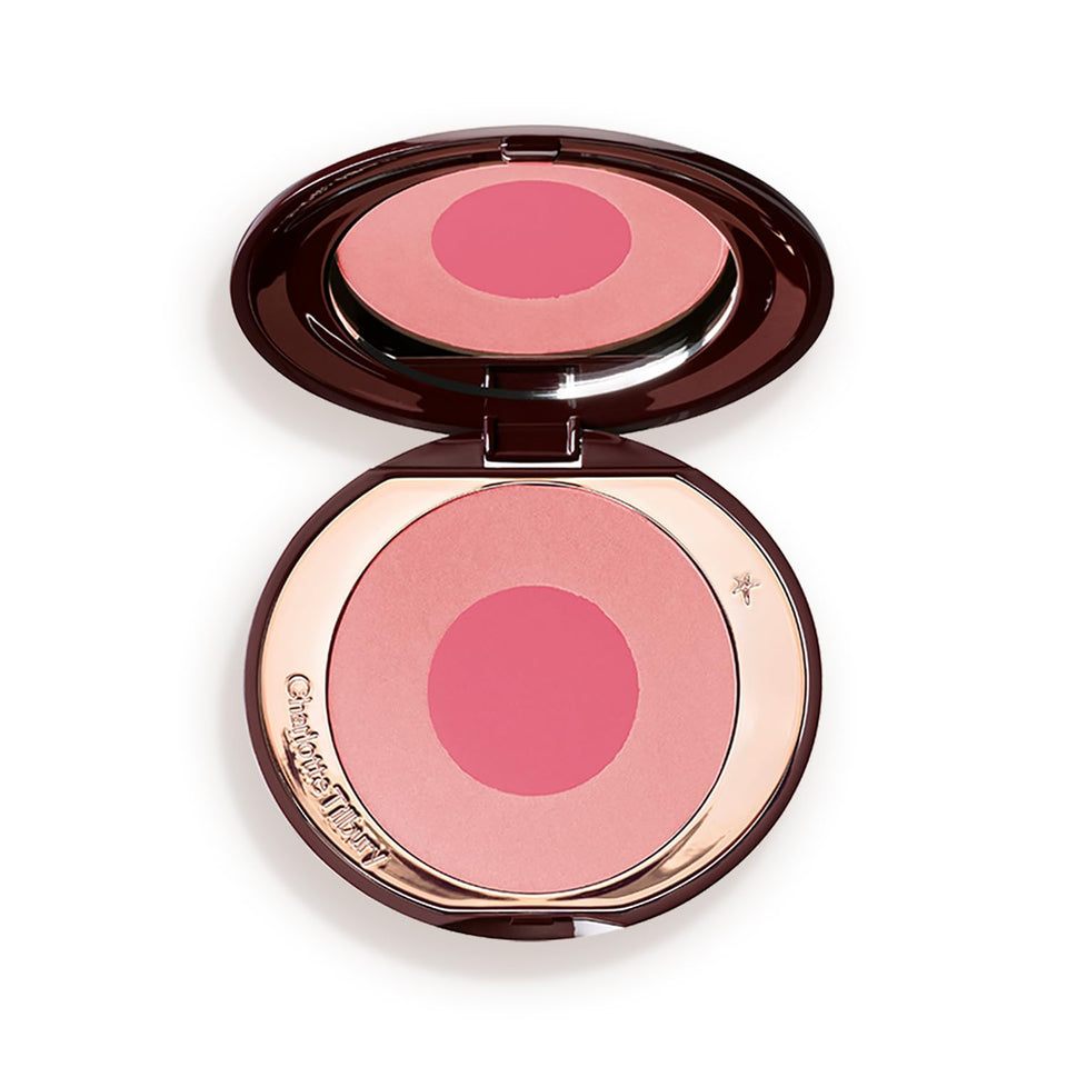 Charlotte Tilbury compact front showing two-tone blush and packaging benefit of easy travel