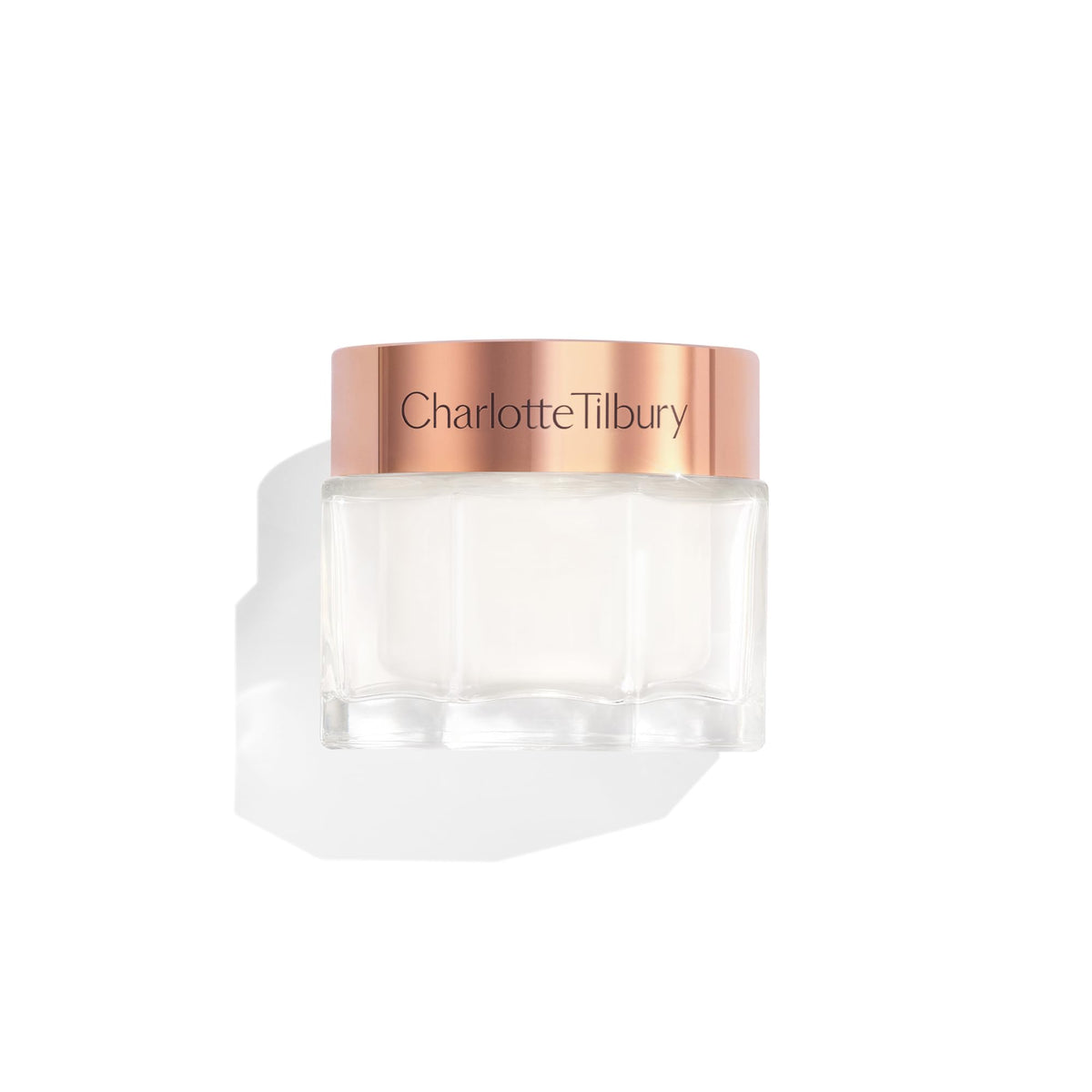 Charlotte Tilbury jar front view showcasing luxury packaging and brand benefit