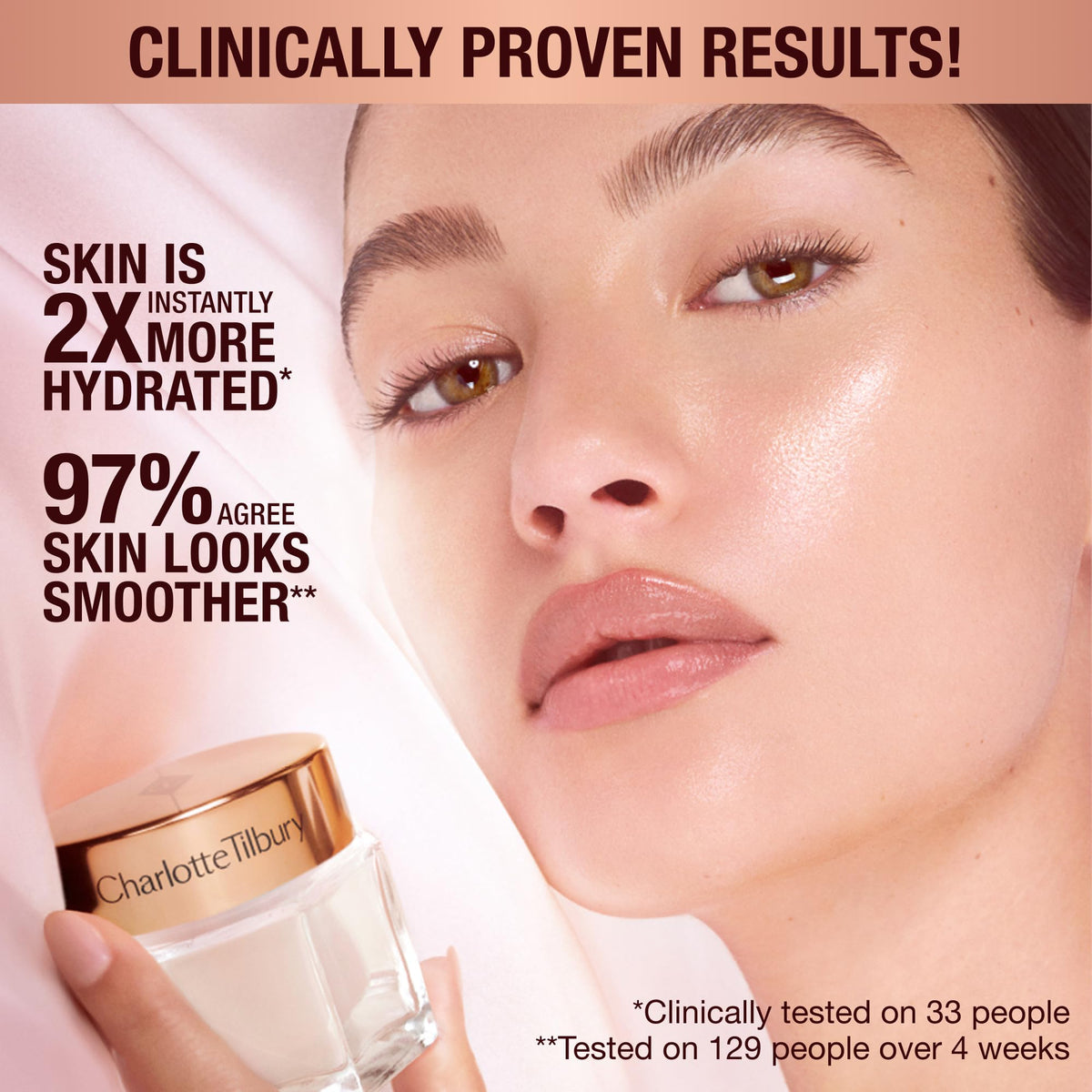 Charlotte Tilbury being smoothed on neck and décolletage for unified radiance