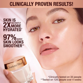 Charlotte Tilbury being smoothed on neck and décolletage for unified radiance