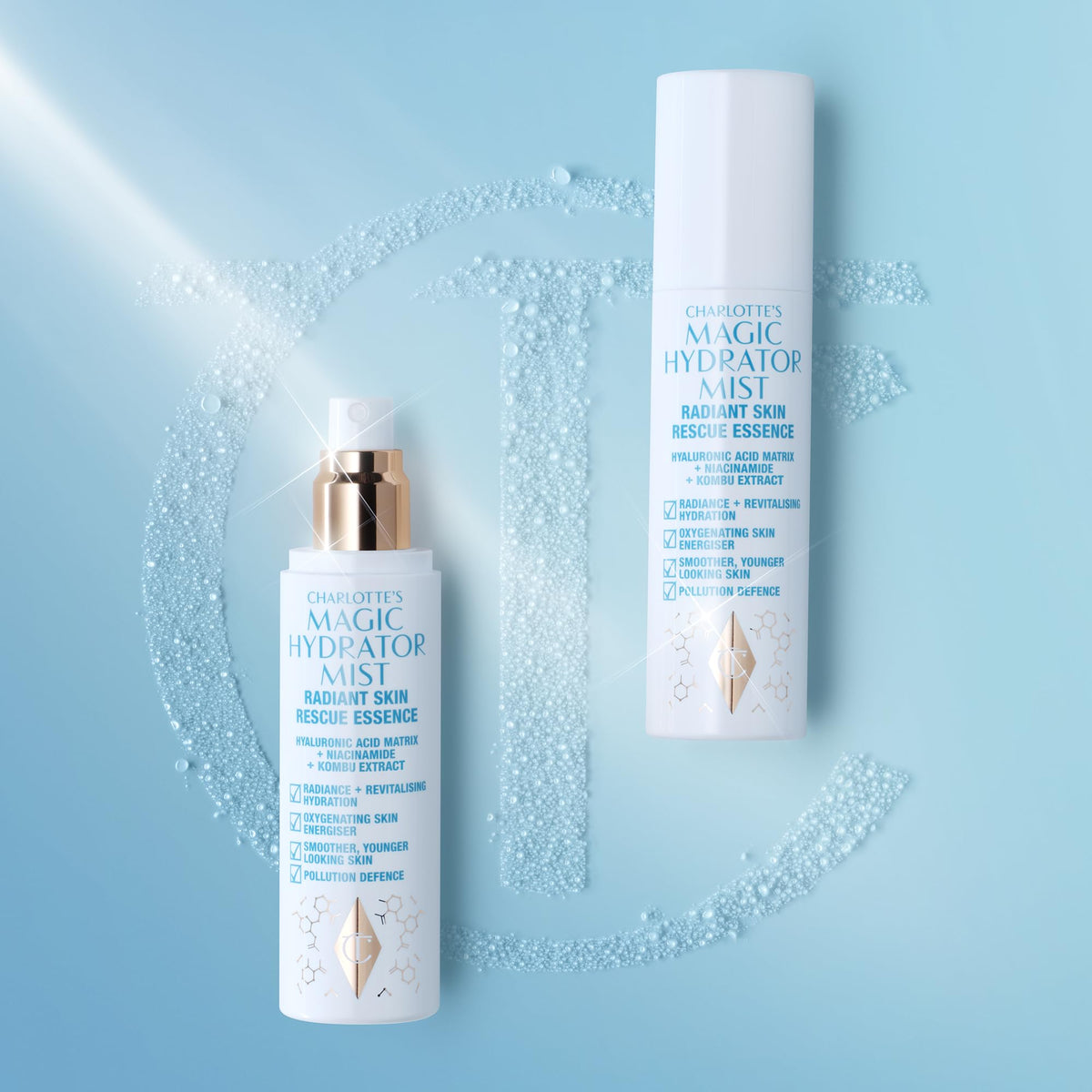 Charlotte Tilbury mist over makeup demonstrating glow and makeup-refresh benefit