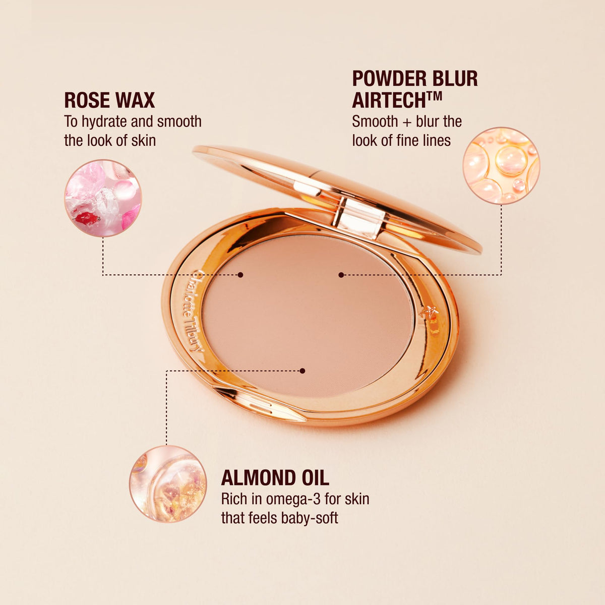 Charlotte Tilbury magic refill pouch beside compact illustrating refillable convenience benefit