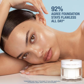Charlotte Tilbury moisturizer spread on hand demonstrating lightweight application and plumping
