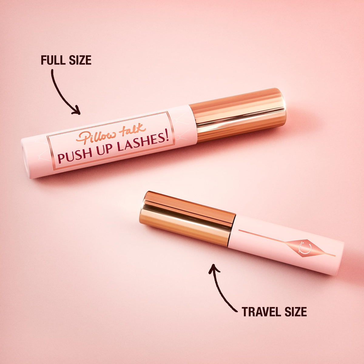Charlotte Tilbury mascara in hand for scale showing compact travel-friendly size