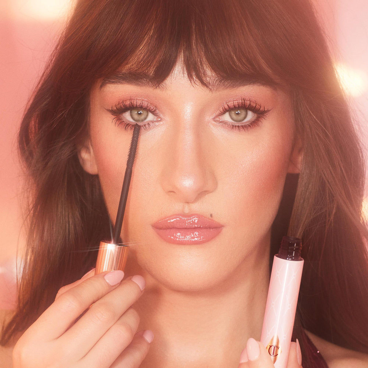 Charlotte Tilbury glossy mascara texture swipe demonstrating smooth, non-clumping finish